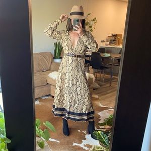 Snake-print Low Cut Flowy Dress